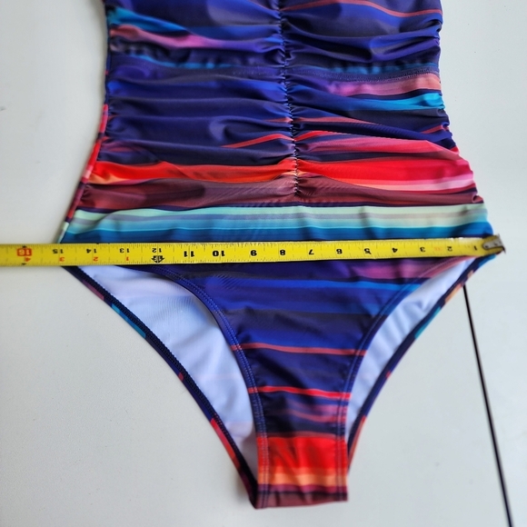 NWOT NOON SWIM Women's Halter 1 Piece Swimming Suit Striped Purple Red Sz 10 - Picture 8 of 16